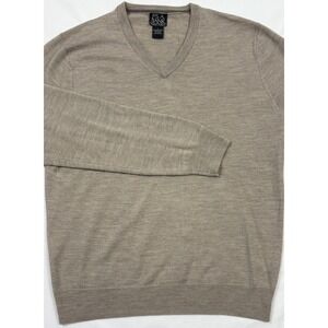 *Lot of 2 - Jos A Bank 100% Merino Wool V-Neck Sweater Charcoal/Beige  L  Preppy